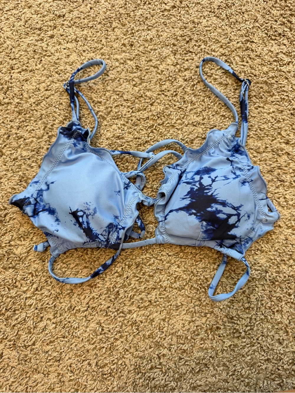 Zaful Light Blue Tie-Dye Ruffle Bikini Top